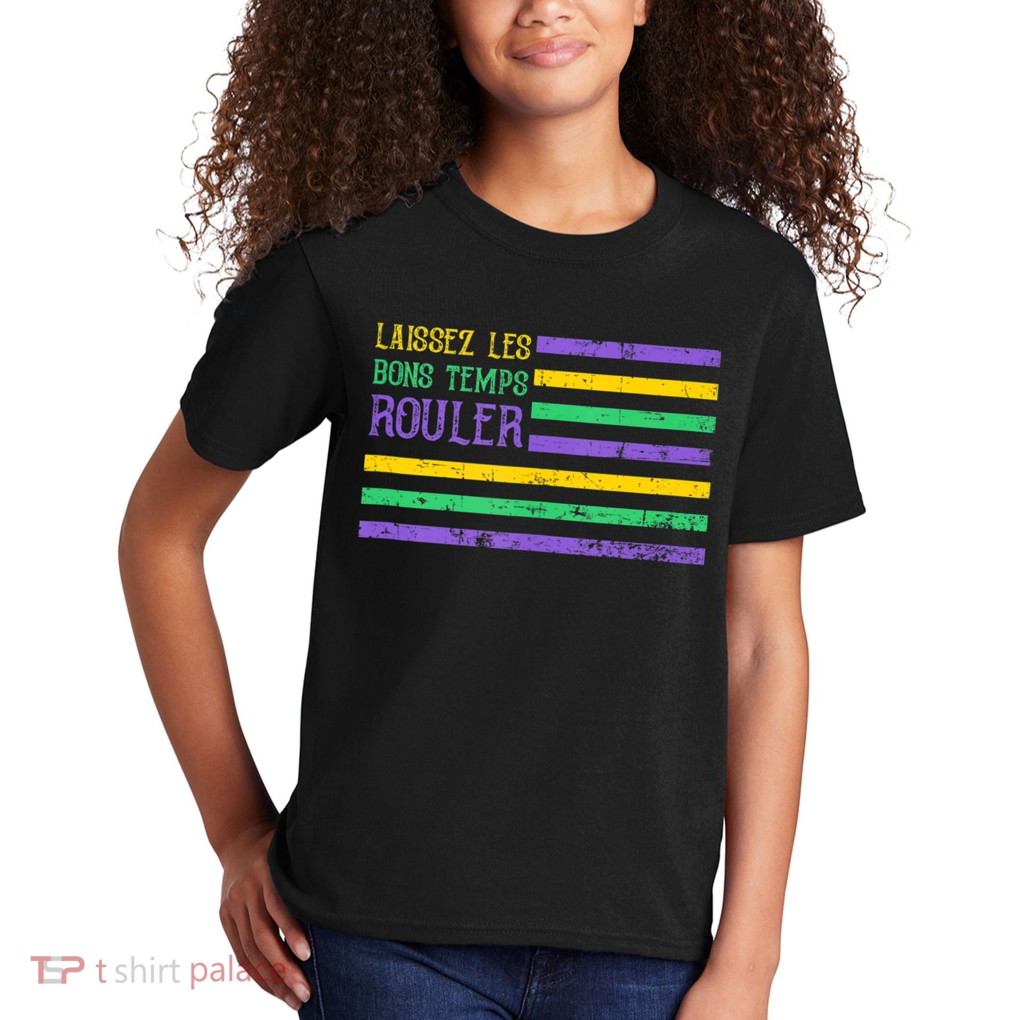 Laissez Les Bons Temps Rouler American Flag Mardi Gras Kids T-Shirt