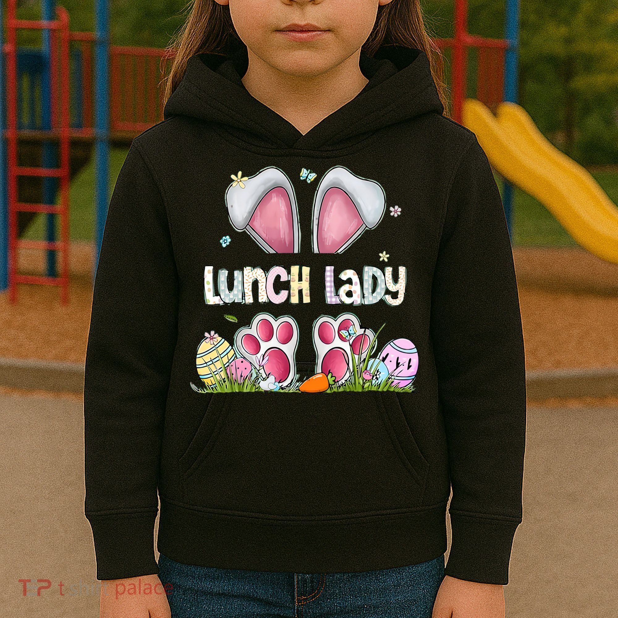 Lunch Lady Bunny Cute Easter Lunch Lady Easter Cafeteria Worker Lunch Kids Hoodie