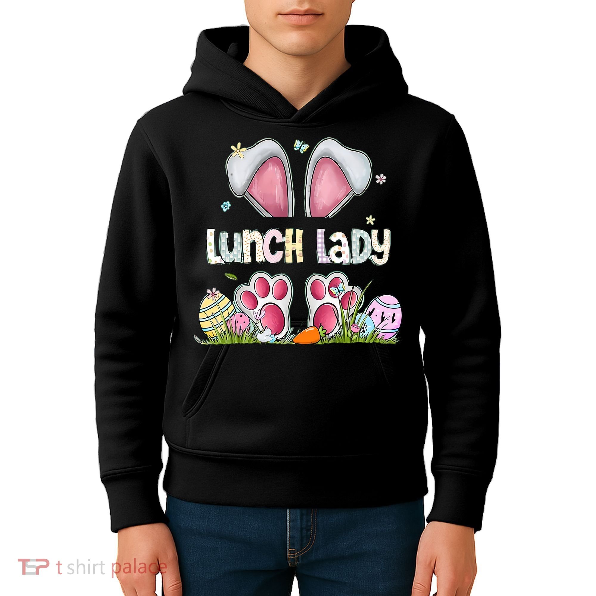 Lunch Lady Bunny Cute Easter Lunch Lady Easter Cafeteria Worker Lunch Kids Hoodie