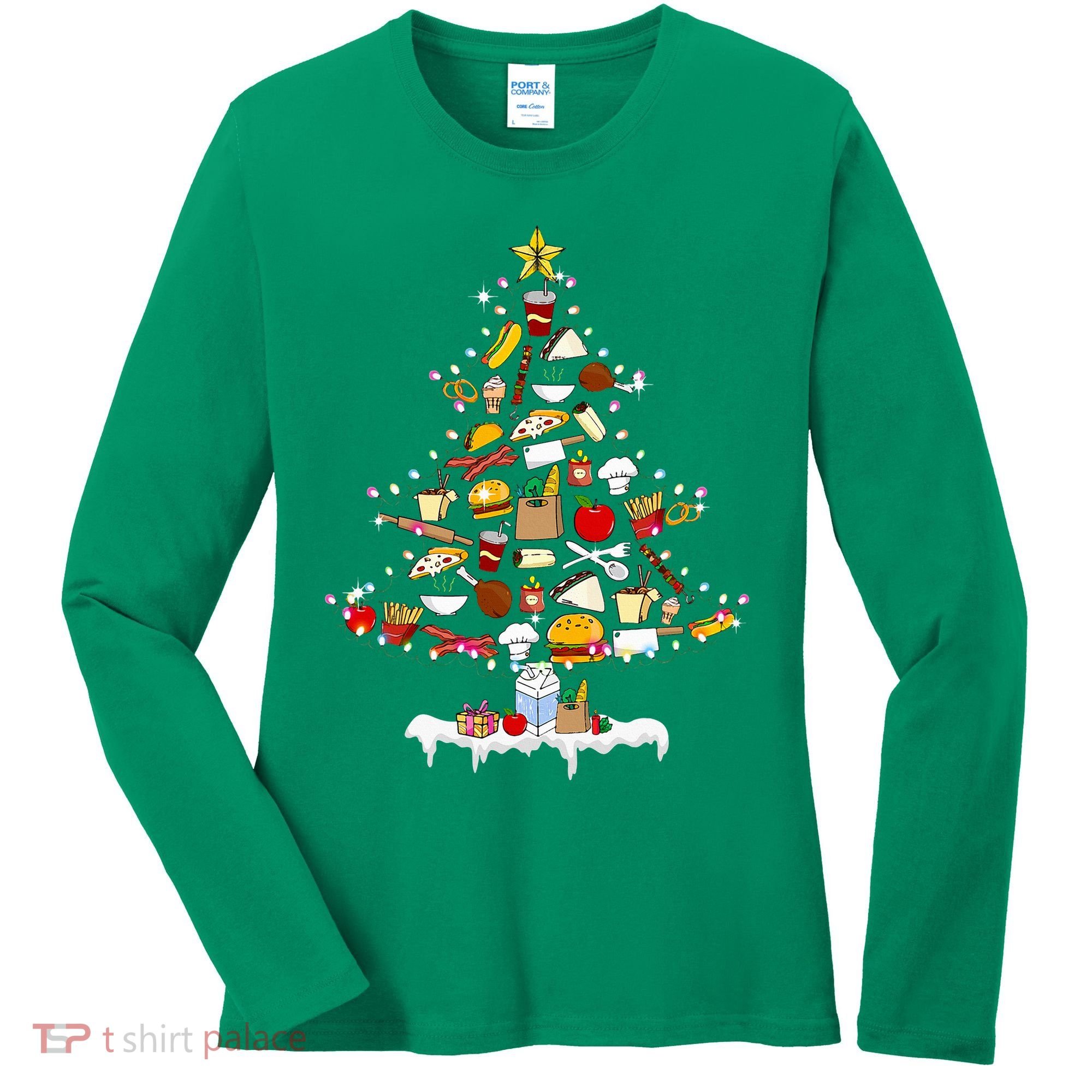 Lunch Lady Christmas Tree Merry Christmas Cafeteria Crew Women's Long Sleeve Shirt