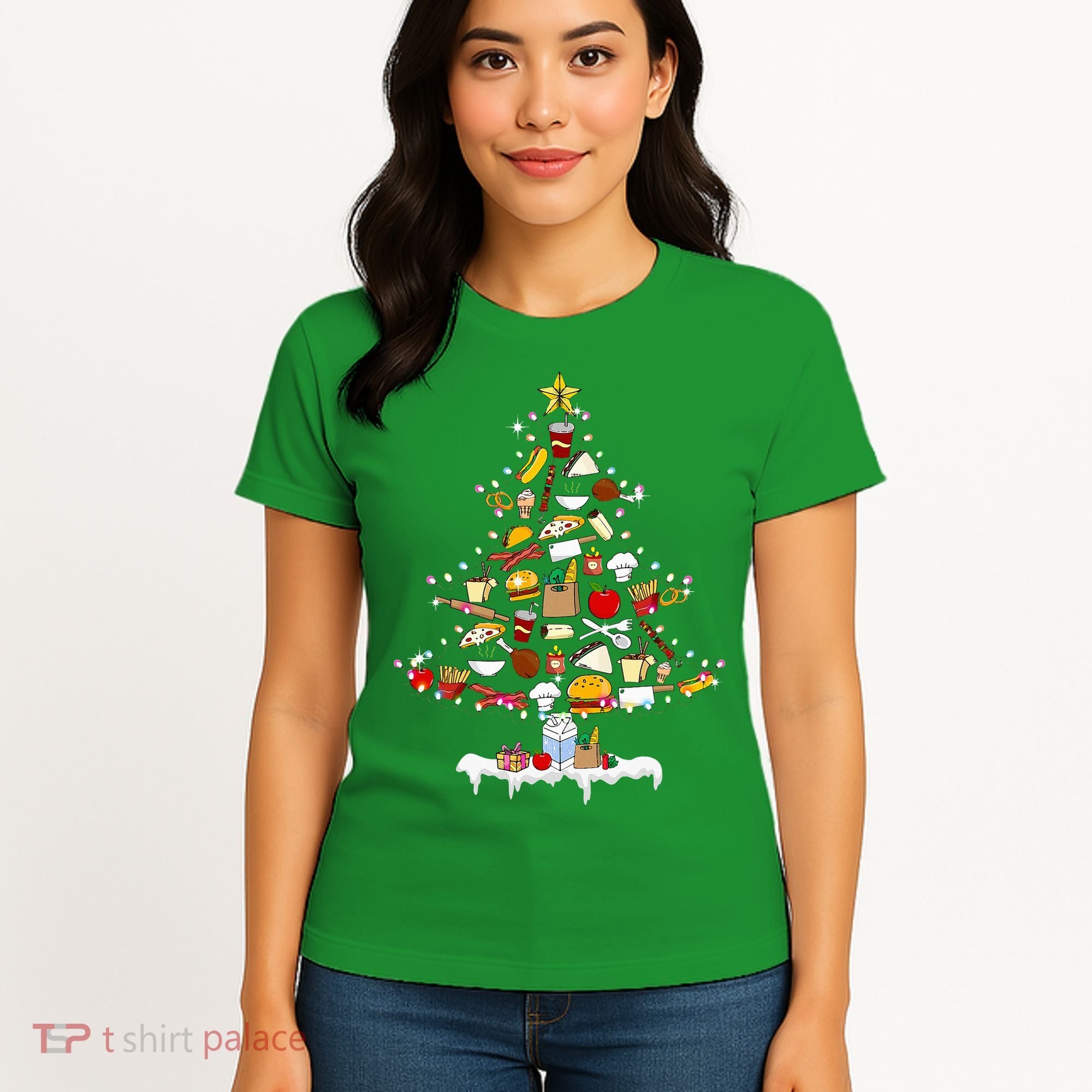 Lunch Lady Christmas Tree Merry Christmas Cafeteria Crew Women's T-Shirt