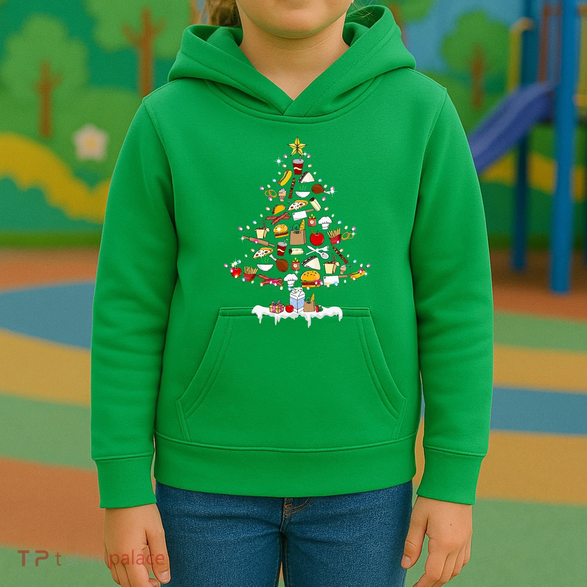 Lunch Lady Christmas Tree Merry Christmas Cafeteria Crew Kids Hoodie