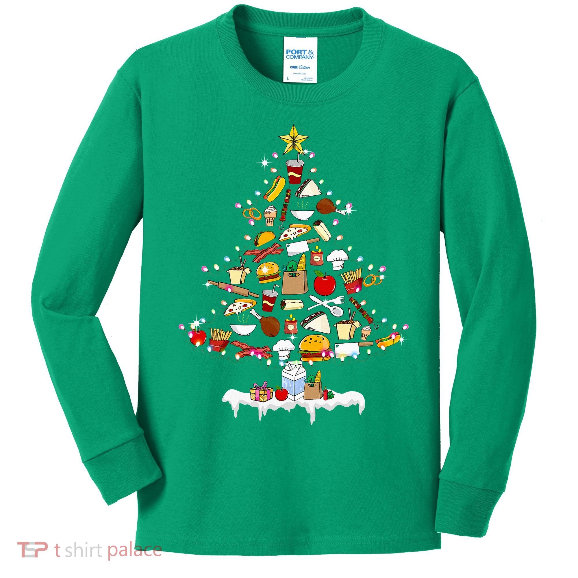 Lunch Lady Christmas Tree Merry Christmas Cafeteria Crew Kids Long Sleeve Shirt