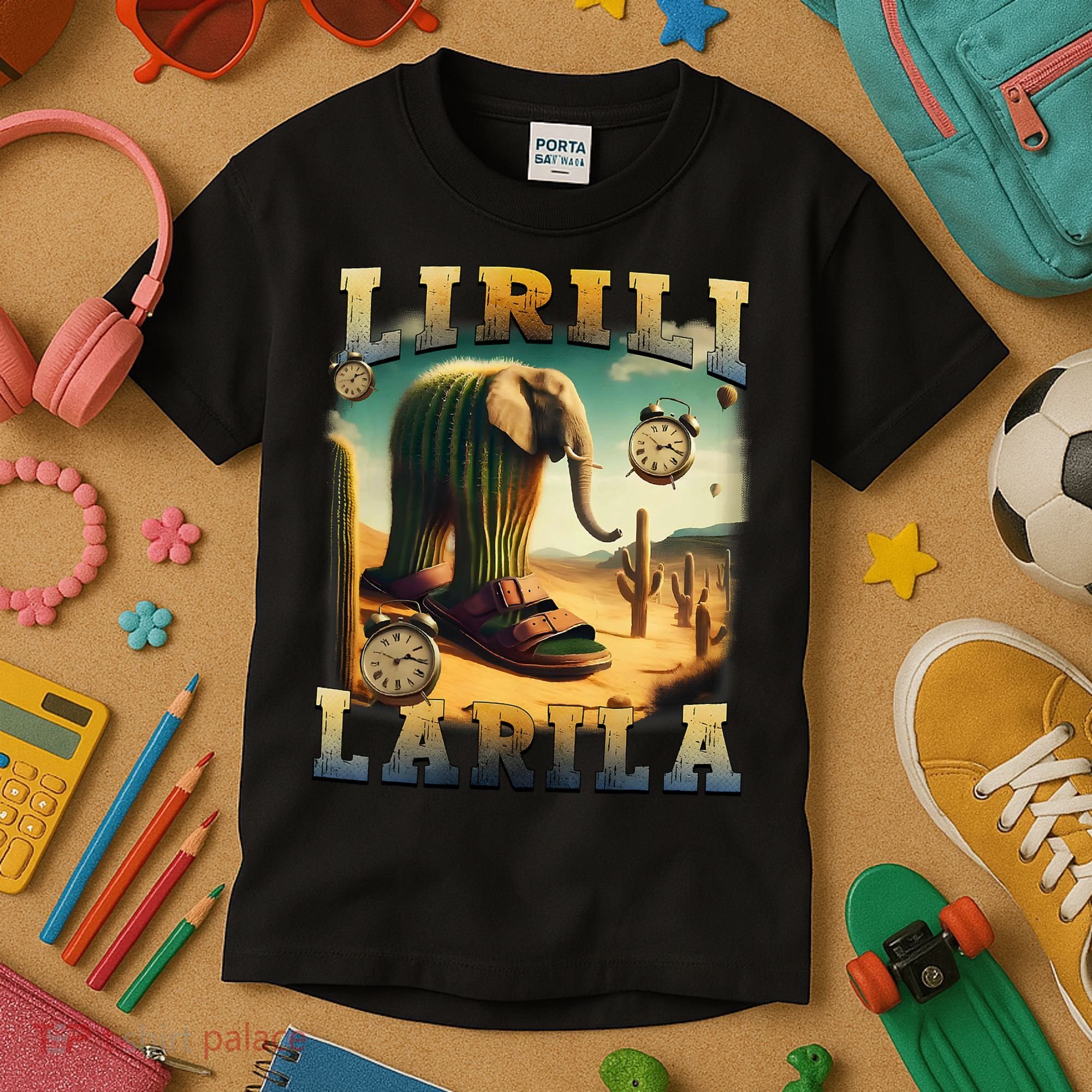 Lirili Larila Funny Italian Brainrot Meme Cactus Elephant Kids T-Shirt