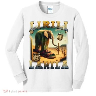 Lirili Larila Funny Italian Brainrot Meme Cactus Elephant  Kids Long Sleeve Shirt
