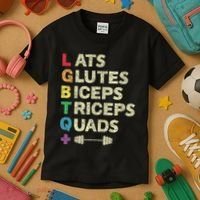 Lgbtq Lats Glutes Biceps Triceps Quads Weightlifting Kids T-Shirt thumb 3