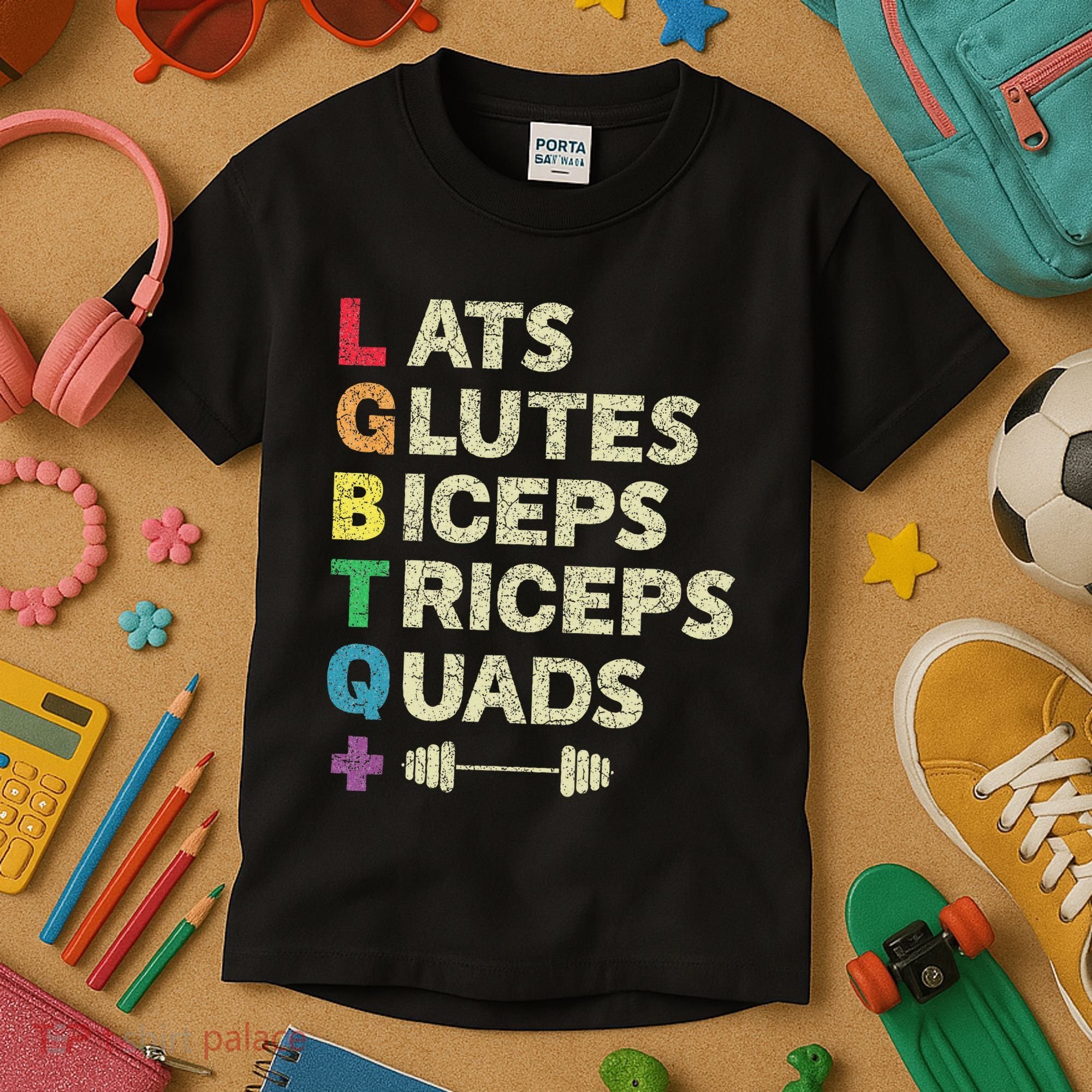 Lgbtq Lats Glutes Biceps Triceps Quads Weightlifting Kids T-Shirt