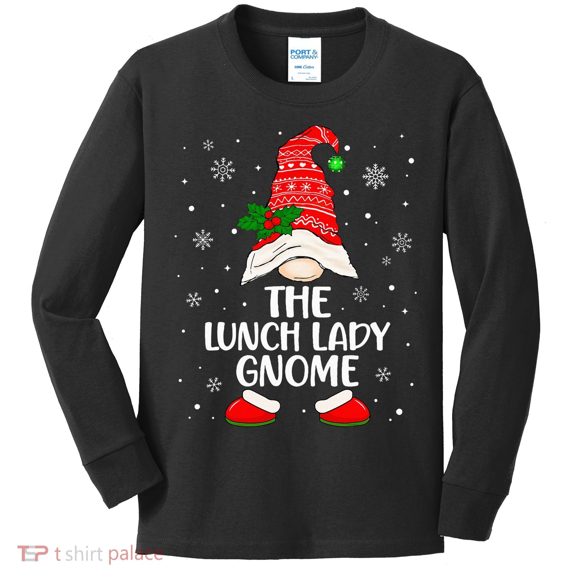 Lunch Lady Gnome Funny School Cafeteria Worker Christmas Kids Long Sleeve Shirt