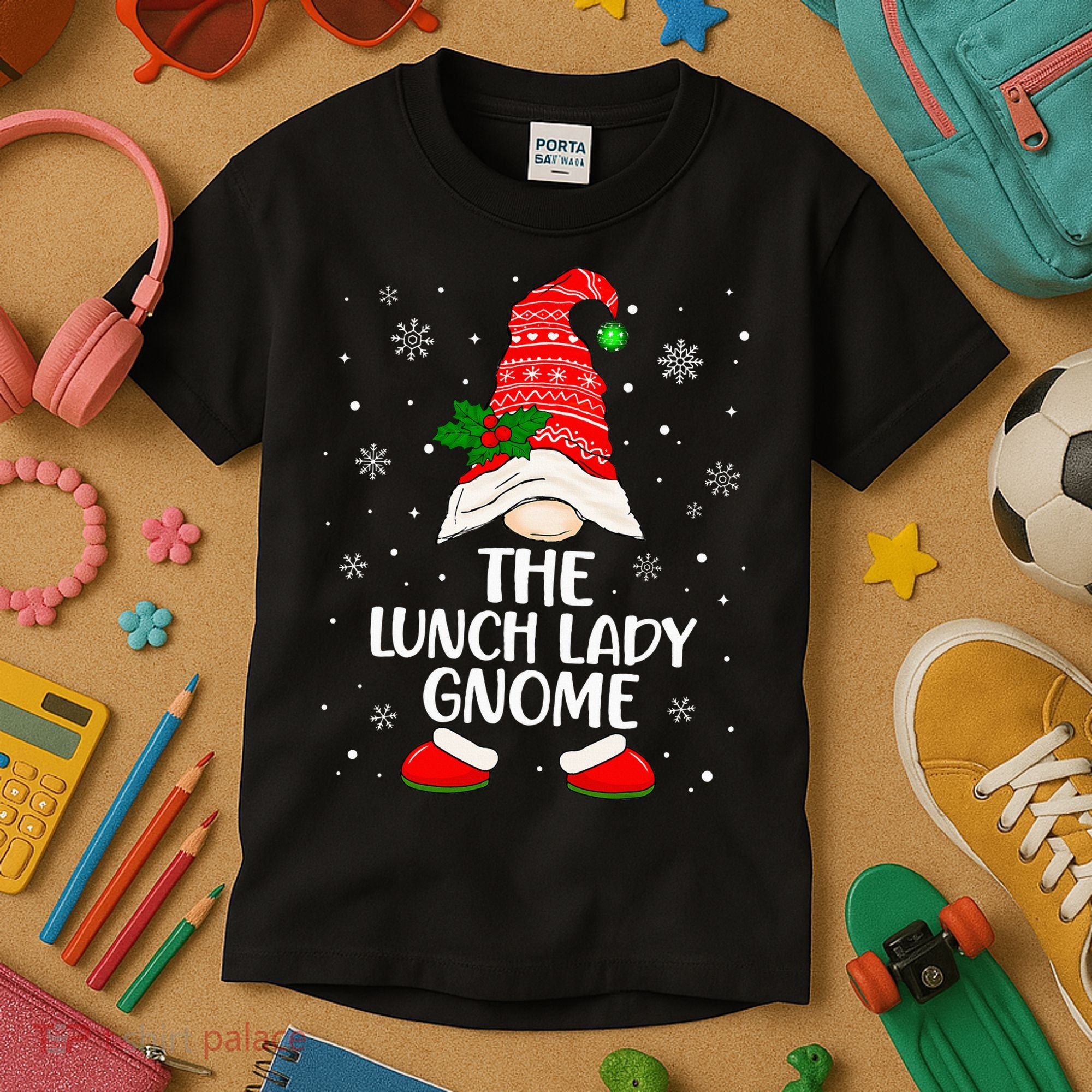 Lunch Lady Gnome Funny School Cafeteria Worker Christmas Kids T-Shirt