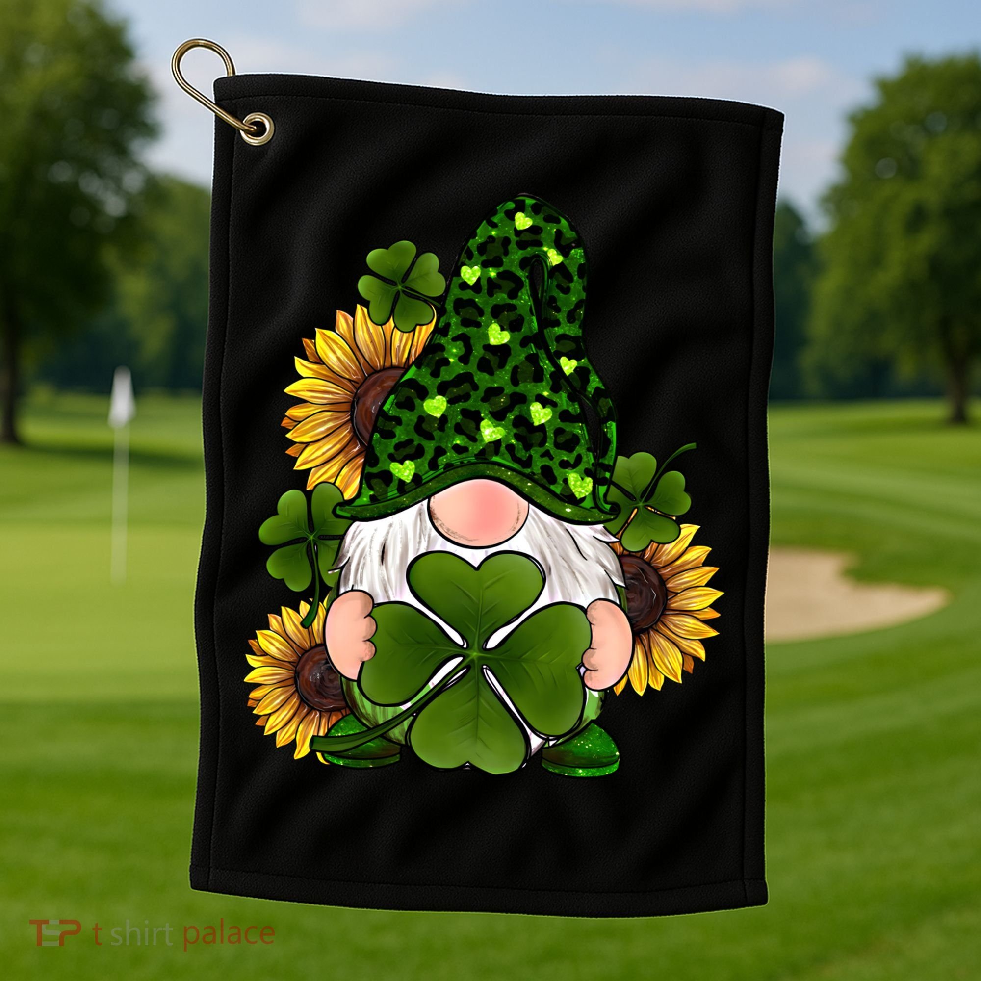 Leopard Love Gnomes Shamrock Irish Lucky St Patrick's Day Gift Golf Towel