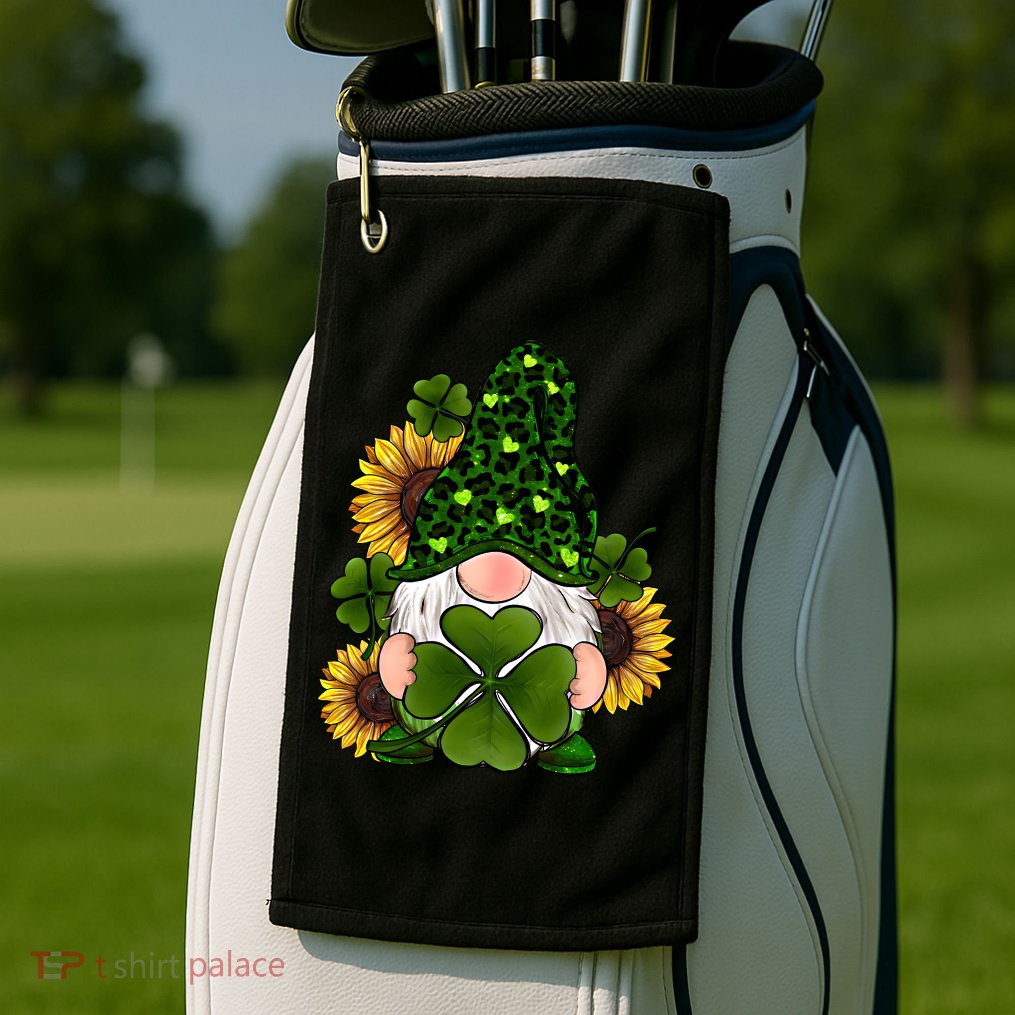 Leopard Love Gnomes Shamrock Irish Lucky St Patrick's Day Gift Golf Towel