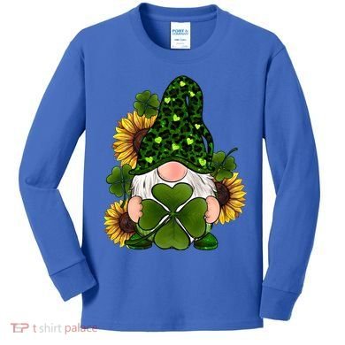 Leopard Love Gnomes Shamrock Irish Lucky St Patrick's Day Gift Kids Long Sleeve Shirt