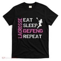 Lacrosse Lax Gear Gifts Eat Sleep Defend T-Shirt thumb 0