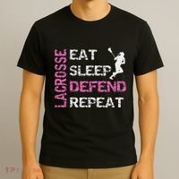 Lacrosse Lax Gear Gifts Eat Sleep Defend T-Shirt thumb 3