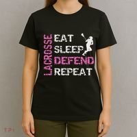Lacrosse Lax Gear Gifts Eat Sleep Defend T-Shirt thumb 4