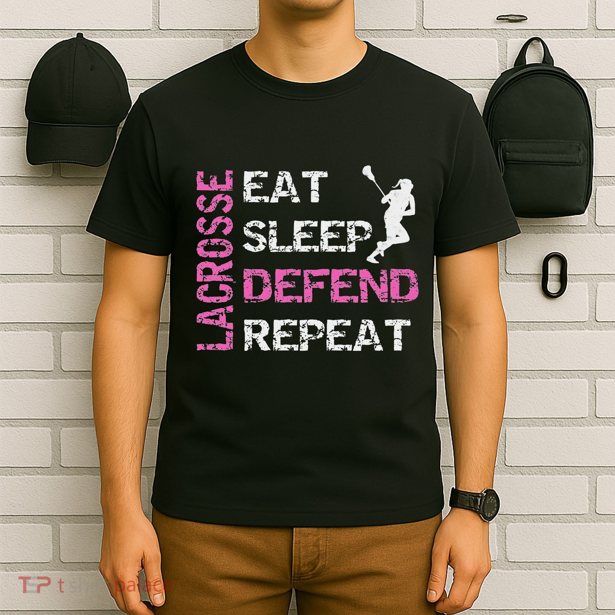 Lacrosse Lax Gear Gifts Eat Sleep Defend T-Shirt