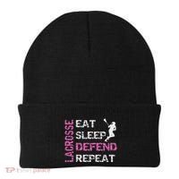 Lacrosse Lax Gear Gifts Eat Sleep Defend Beanie thumb 0