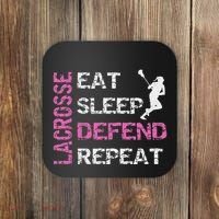 Lacrosse Lax Gear Gifts Eat Sleep Defend Coaster thumb 0