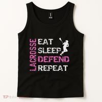 Lacrosse Lax Gear Gifts Eat Sleep Defend Tank Top thumb 2