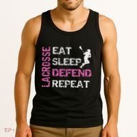 Lacrosse Lax Gear Gifts Eat Sleep Defend Tank Top thumb 3