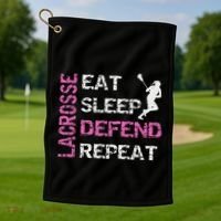 Lacrosse Lax Gear Gifts Eat Sleep Defend Golf Towel thumb 1