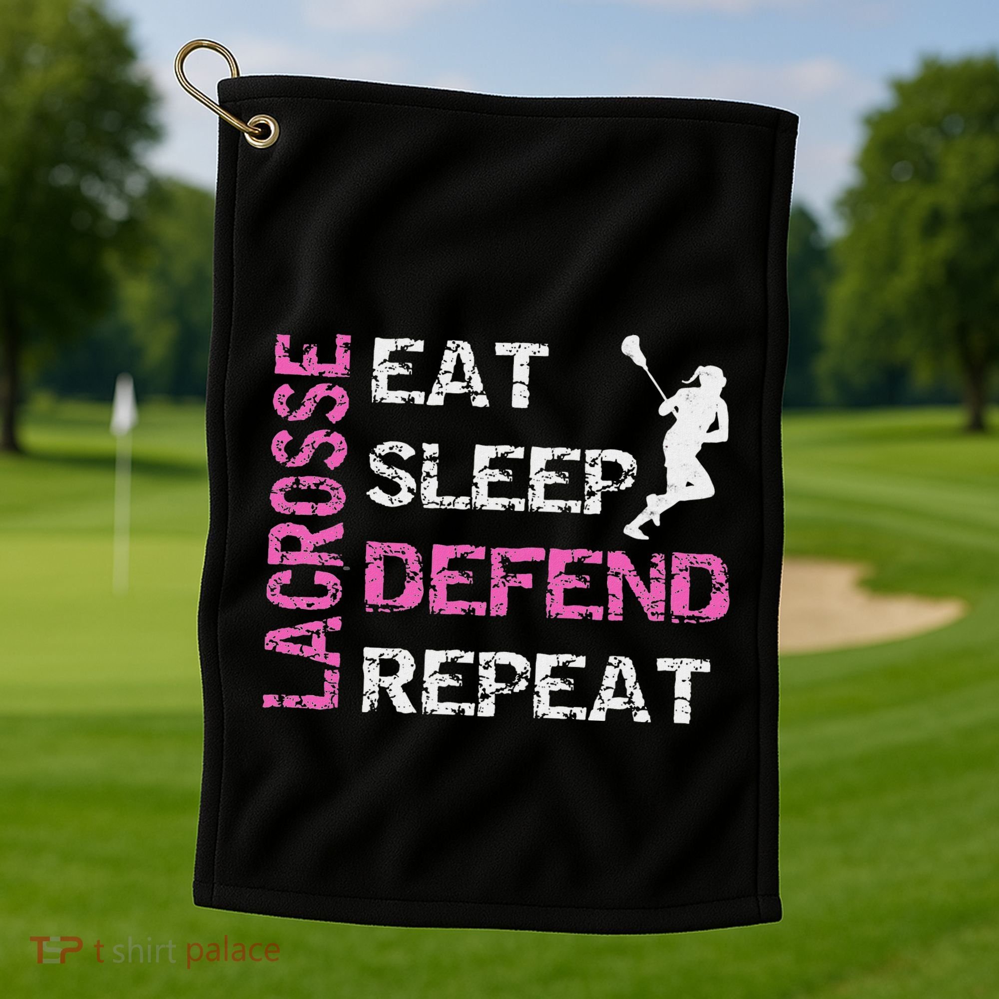 Lacrosse Lax Gear Gifts Eat Sleep Defend Golf Towel
