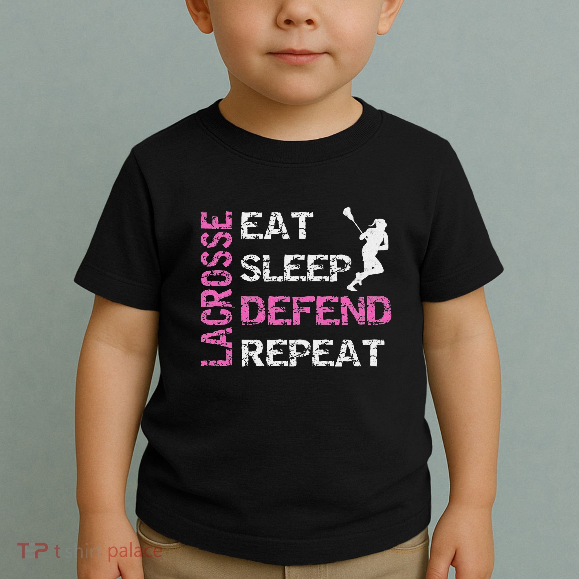 Lacrosse Lax Gear Gifts Eat Sleep Defend Toddler T-Shirt