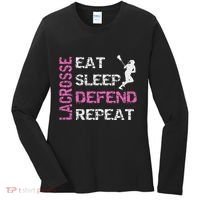 Lacrosse Lax Gear Gifts Eat Sleep Defend Women's Long Sleeve Shirt thumb 0