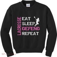 Lacrosse Lax Gear Gifts Eat Sleep Defend Kids Sweatshirt thumb 0