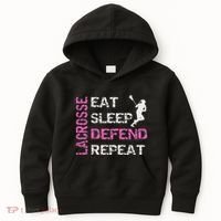 Lacrosse Lax Gear Gifts Eat Sleep Defend Kids Hoodie thumb 0