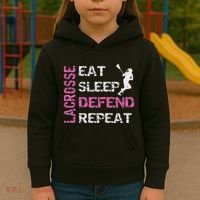 Lacrosse Lax Gear Gifts Eat Sleep Defend Kids Hoodie thumb 3