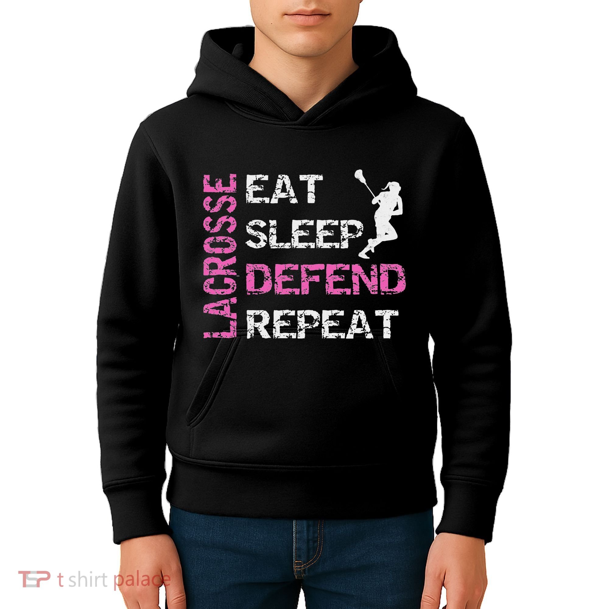 Lacrosse Lax Gear Gifts Eat Sleep Defend Kids Hoodie