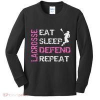 Lacrosse Lax Gear Gifts Eat Sleep Defend Kids Long Sleeve Shirt thumb 0