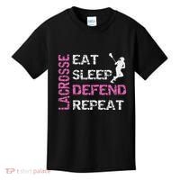 Lacrosse Lax Gear Gifts Eat Sleep Defend Kids T-Shirt thumb 0