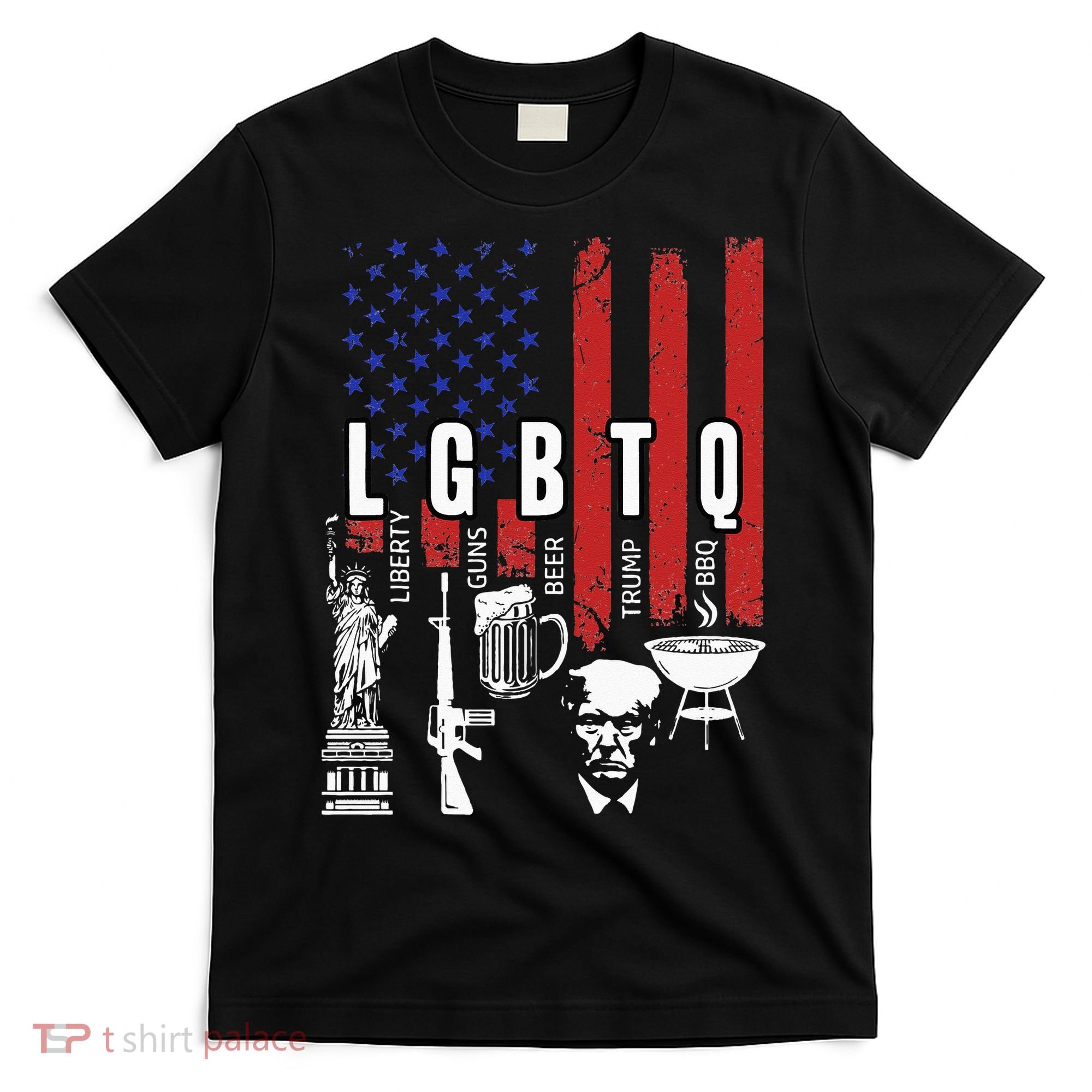 LGBTQ Liberty Guns Bible Trump BBQ USA Flag Vintage T-Shirt