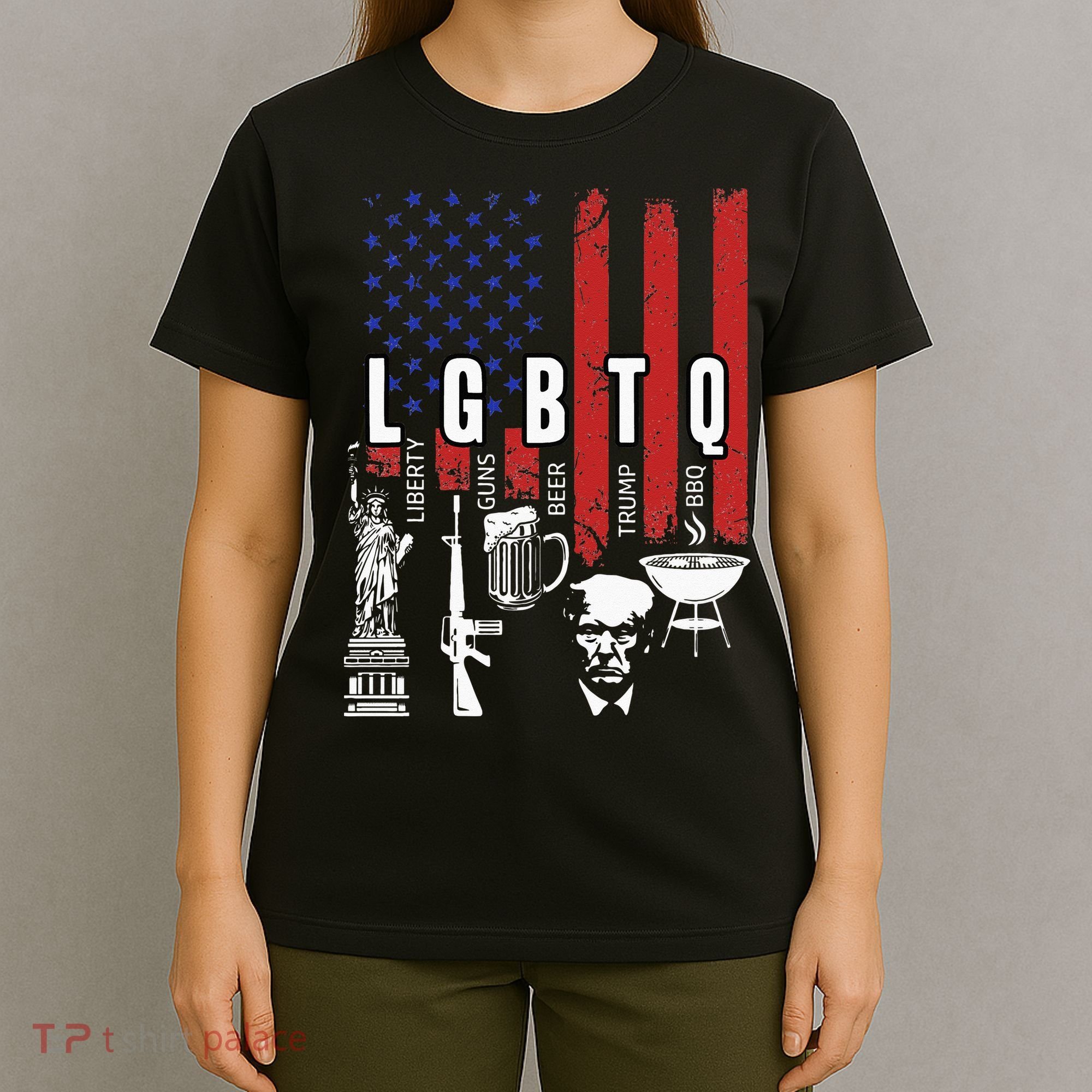 LGBTQ Liberty Guns Bible Trump BBQ USA Flag Vintage T-Shirt