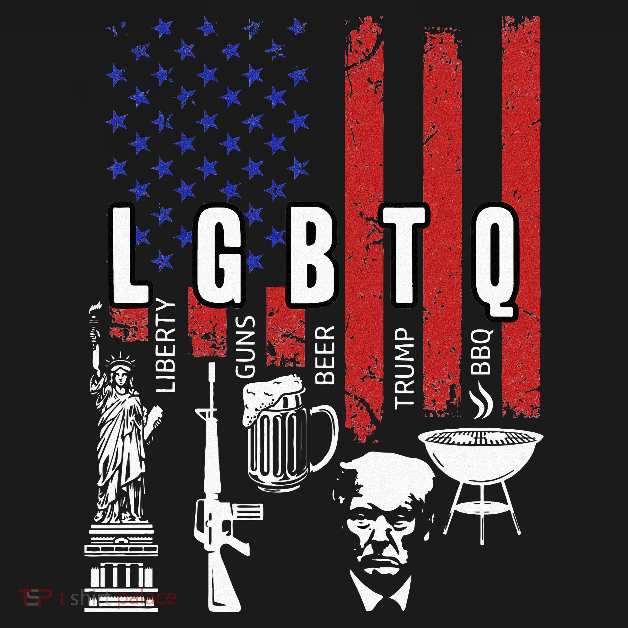 LGBTQ Liberty Guns Bible Trump BBQ USA Flag Vintage T-Shirt