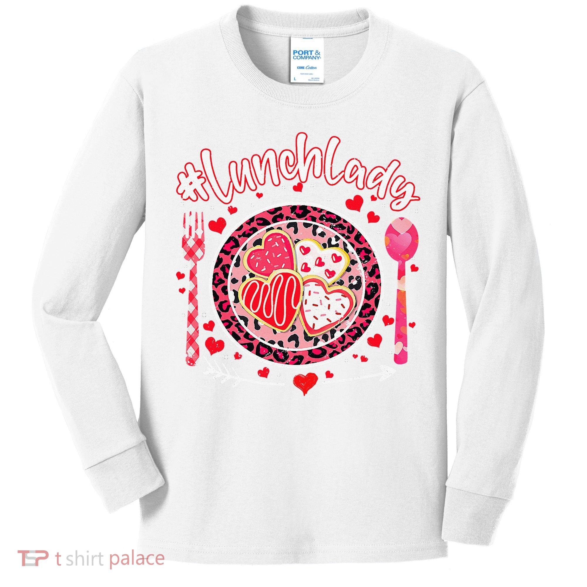 Lunch Lady Happy Valentine's Day Cafeteria Worker Kids Long Sleeve Shirt