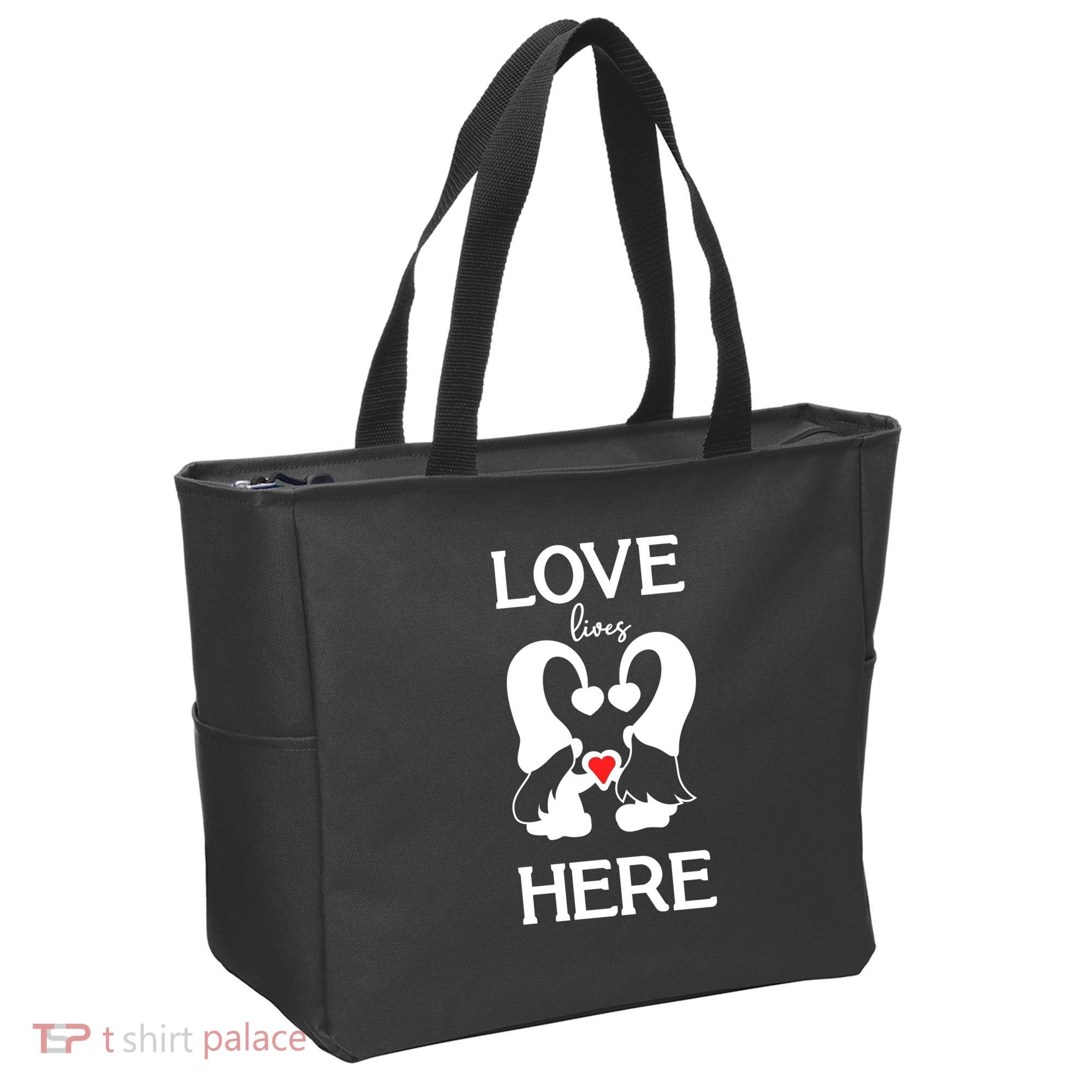 Love Lives Here Happy Valentines Gnome Heart Tote Bag