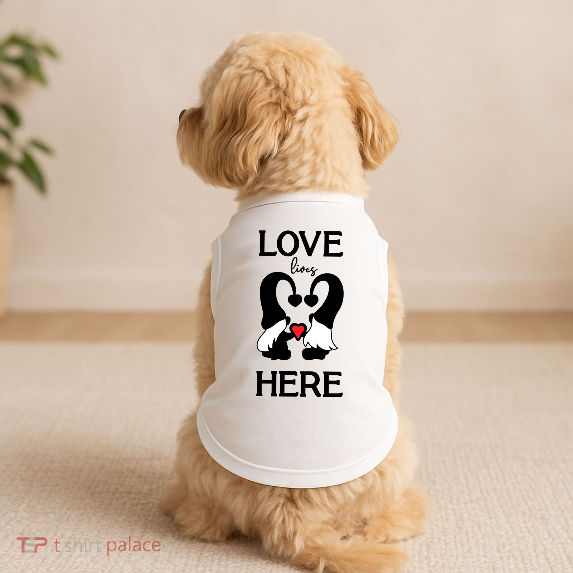 Love Lives Here Happy Valentines Gnome Heart Doggie Tank