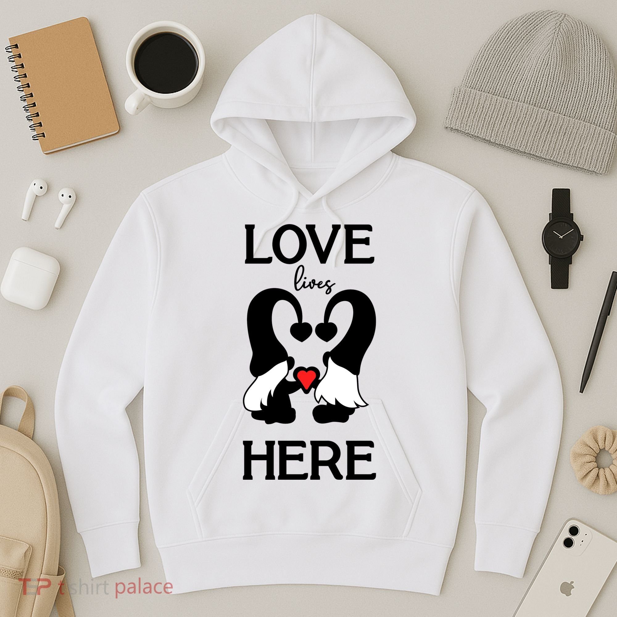 Love Lives Here Happy Valentines Gnome Heart Hoodie