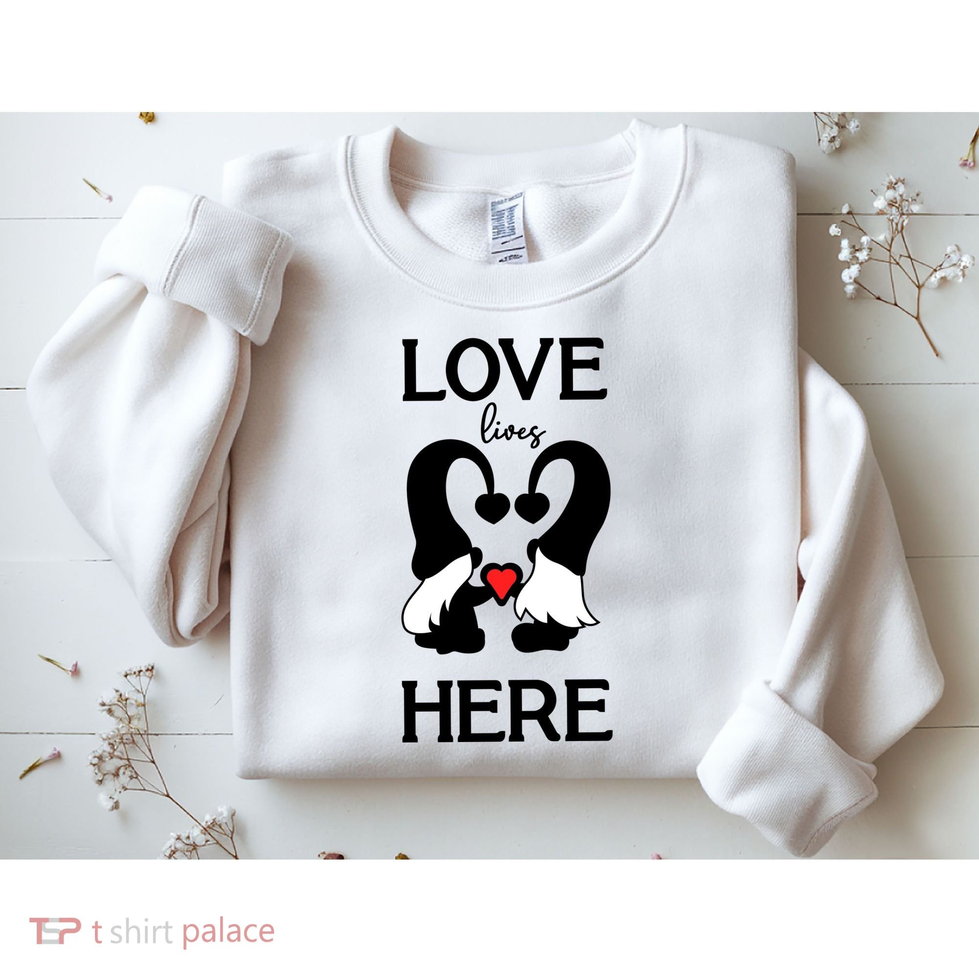 Love Lives Here Happy Valentines Gnome Heart Sweatshirt