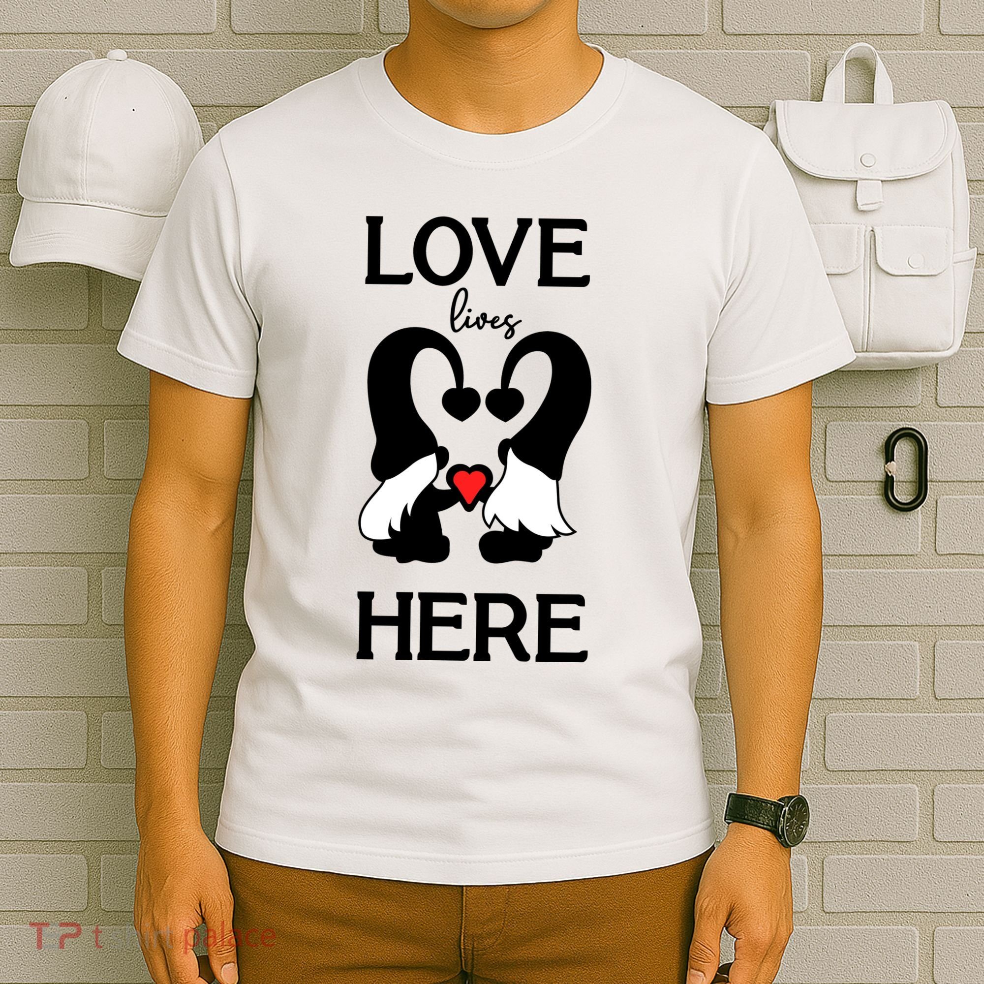 Love Lives Here Happy Valentines Gnome Heart T-Shirt