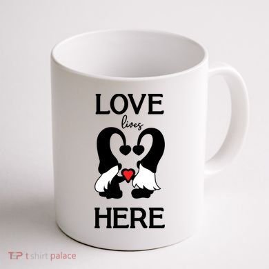 Love Lives Here Happy Valentines Gnome Heart Coffee Mug back