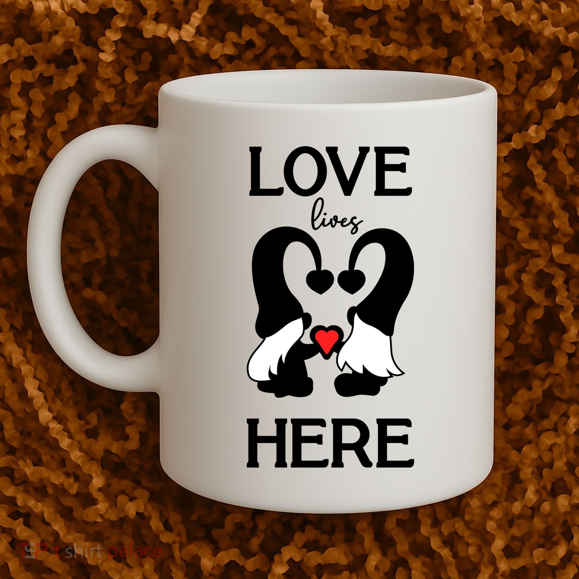 Love Lives Here Happy Valentines Gnome Heart Coffee Mug