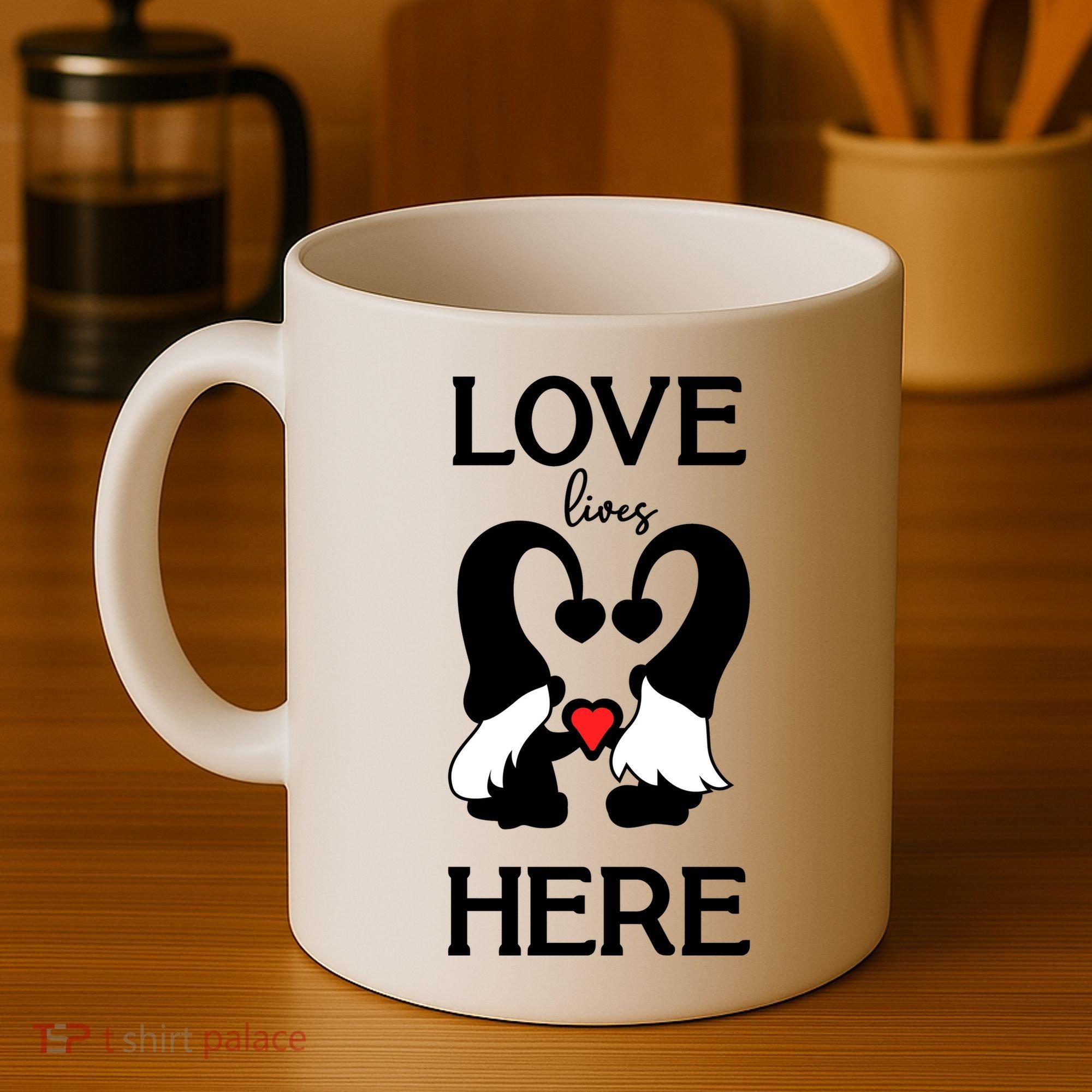 Love Lives Here Happy Valentines Gnome Heart Coffee Mug