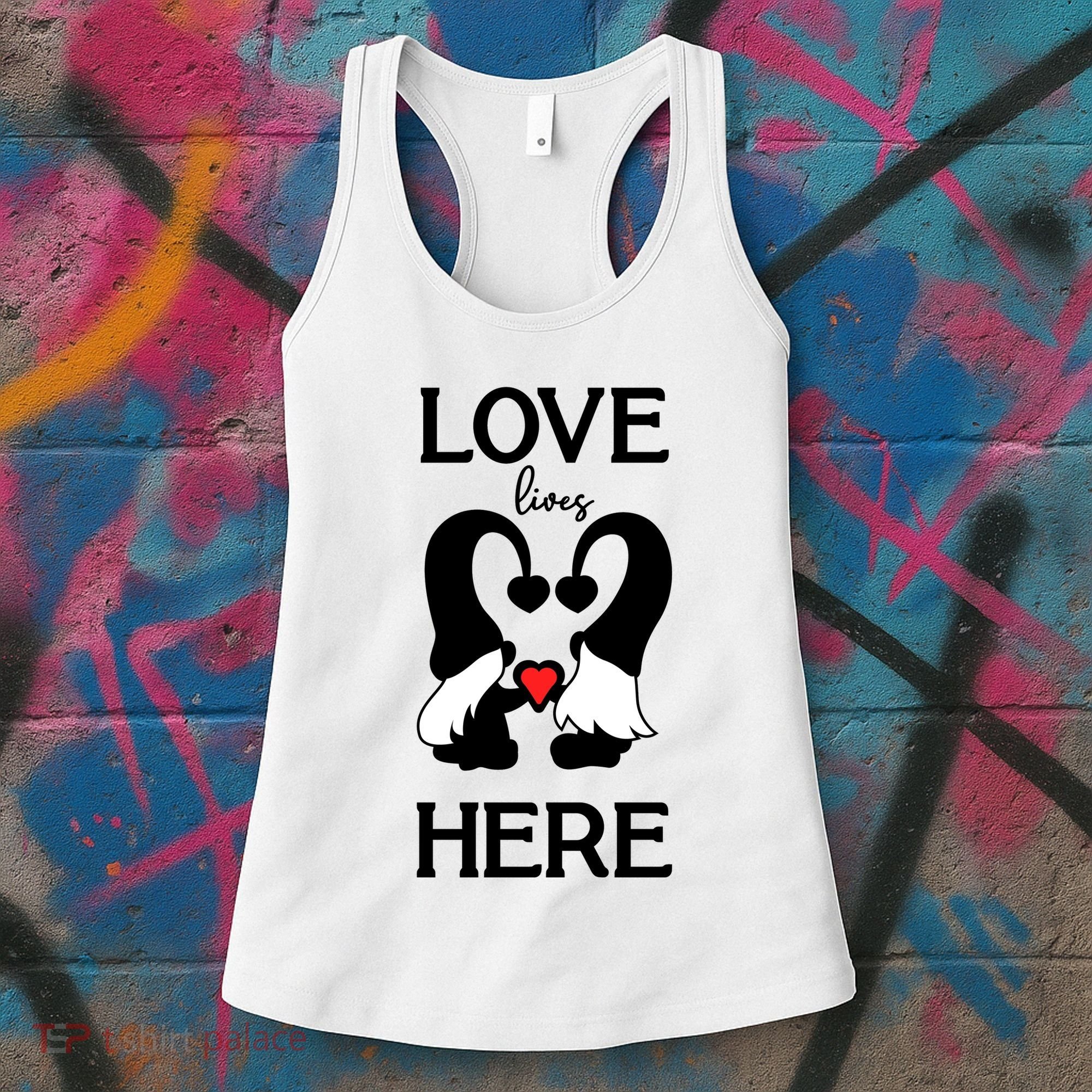 Love Lives Here Happy Valentines Gnome Heart Women's Tank Top