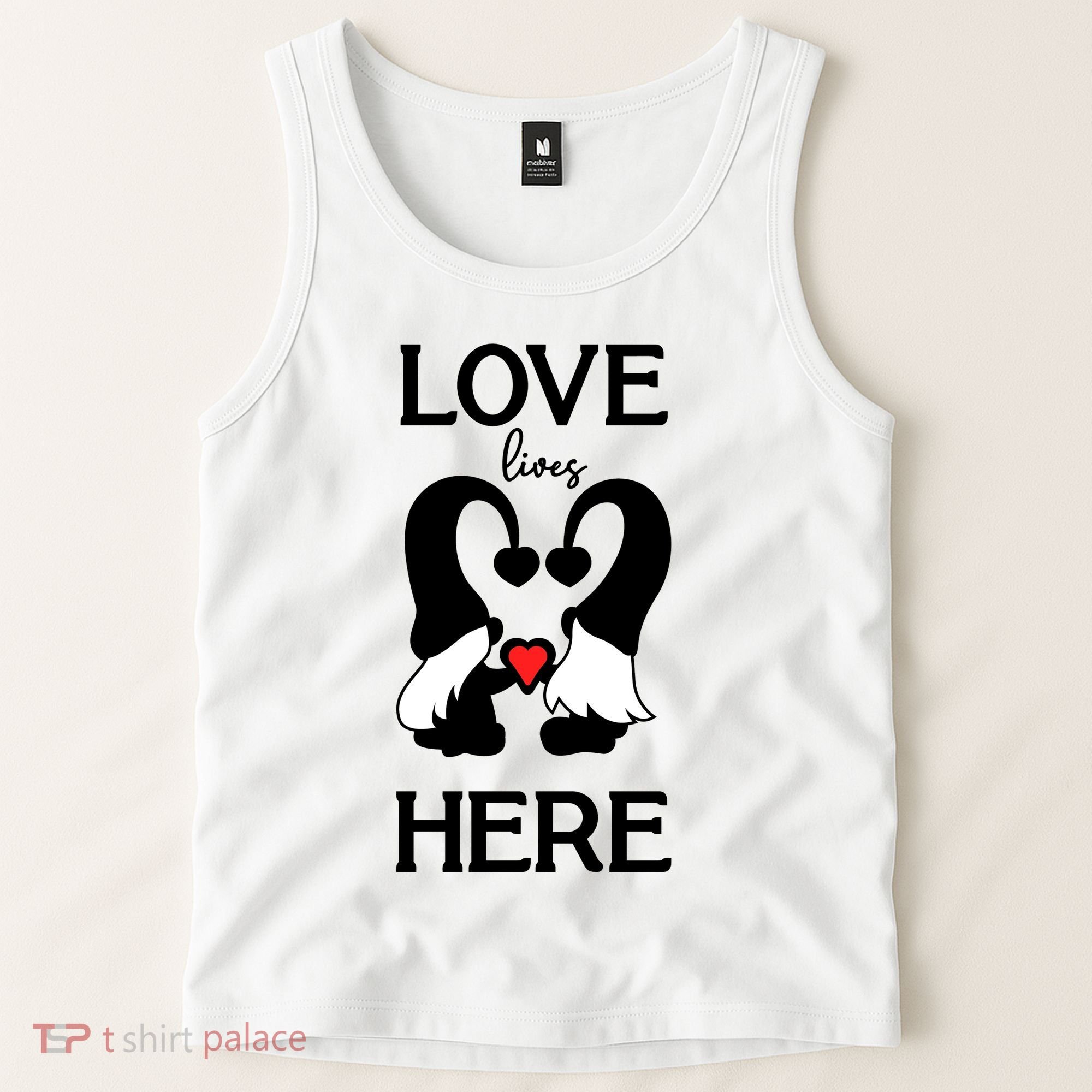 Love Lives Here Happy Valentines Gnome Heart Tank Top