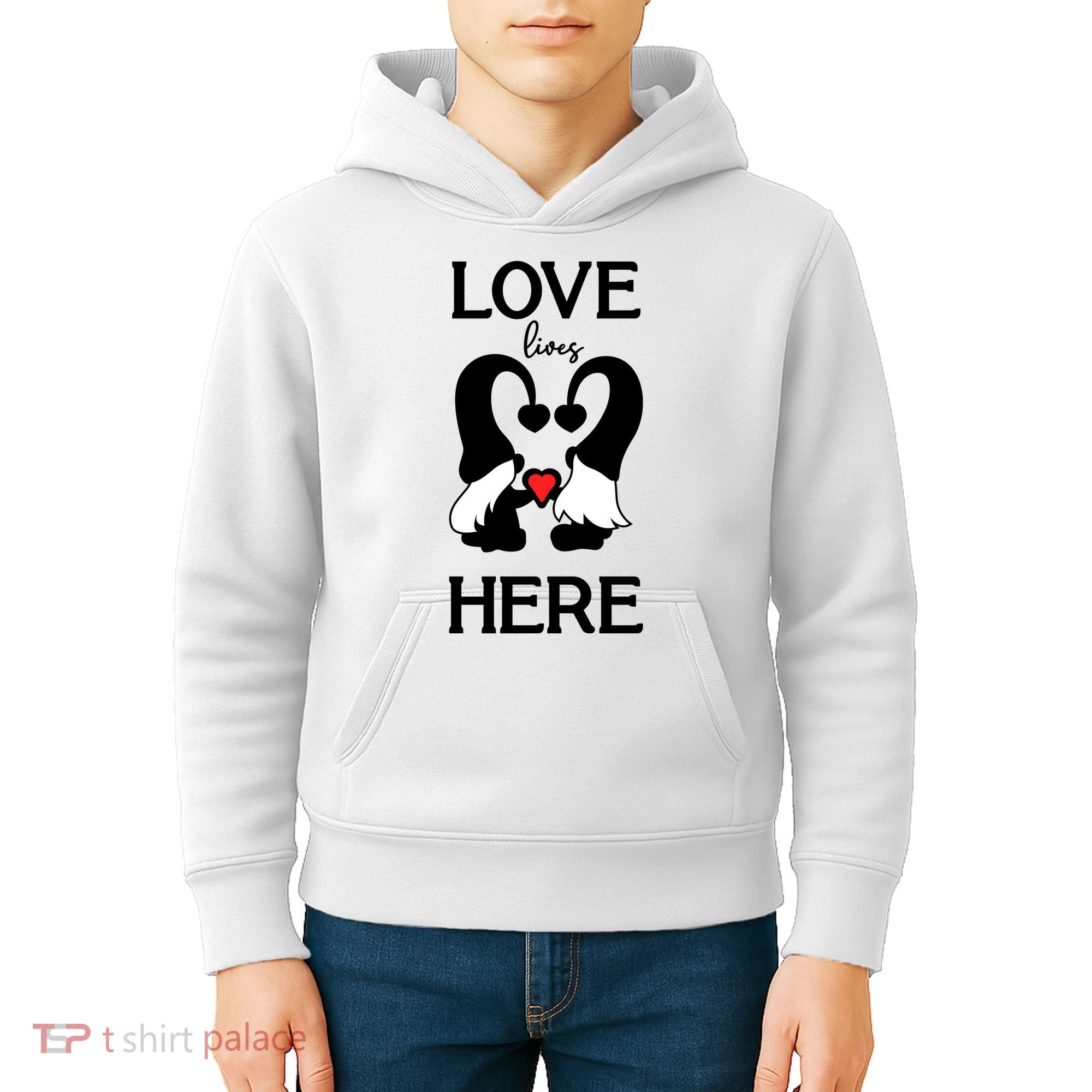 Love Lives Here Happy Valentines Gnome Heart Kids Hoodie