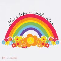 Live Life In Full Color Rainbow Peace Floral T-Shirt thumb 7
